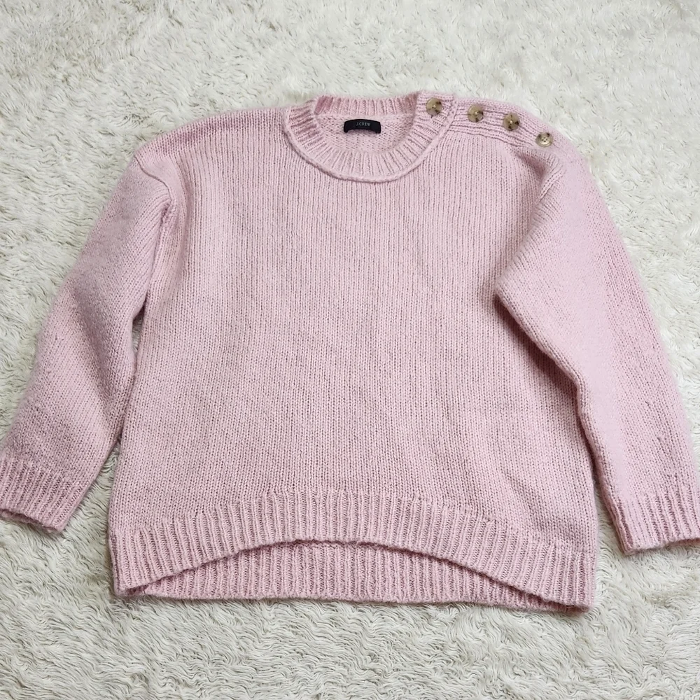 J. CREW Button Shoulder Crew neck Sweater Pale Blush (Large/XL) Alpaca/Wool Blnd
